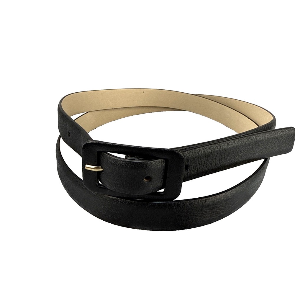 Marina Rinaldi Italy Size L Black Smooth Leather Waist Trouser Cinch Belt Chic